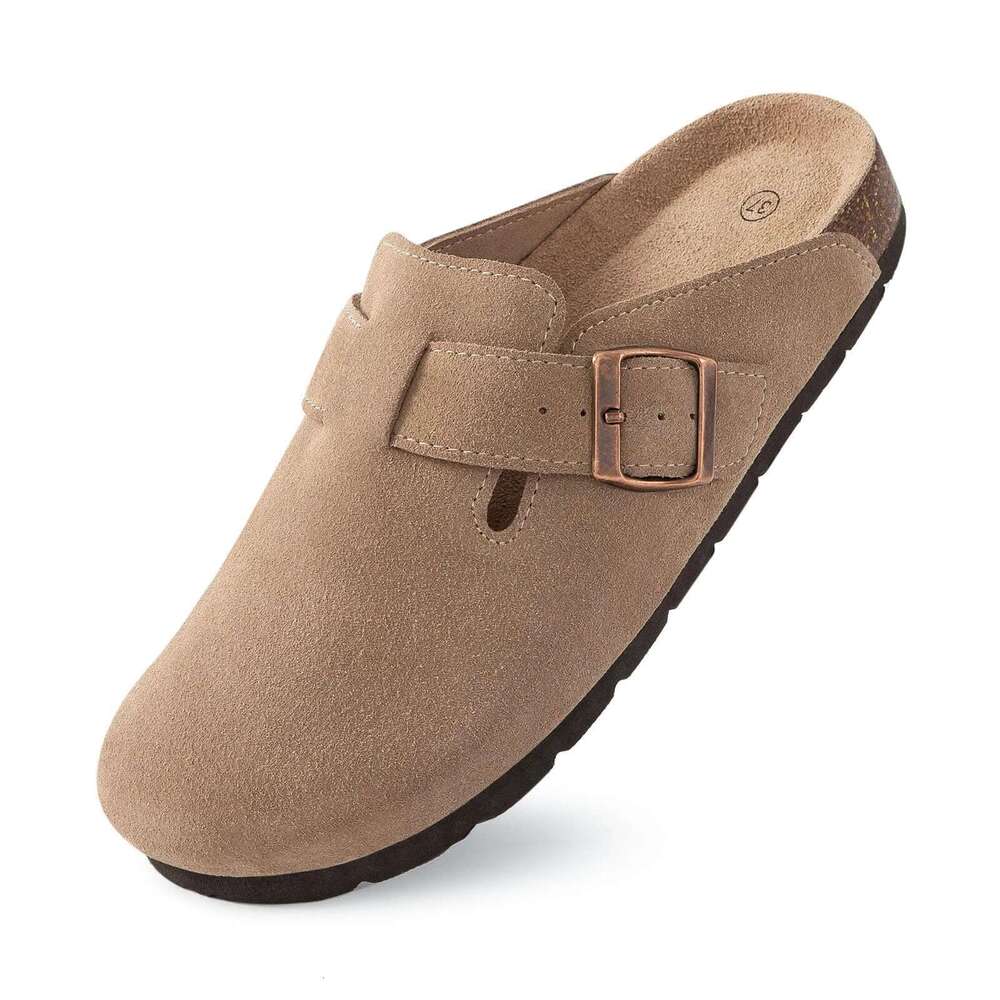 Bebealy Fashion Women New Suede Clogs Cork Footbed Beach Slippers Classic Men Mules With Arch Support