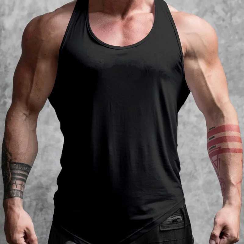2024 Foreign Trade Mens Summer Sports and Leisure Tank Top Running Elastic Sleeveless T-shirt Tank TopT250318