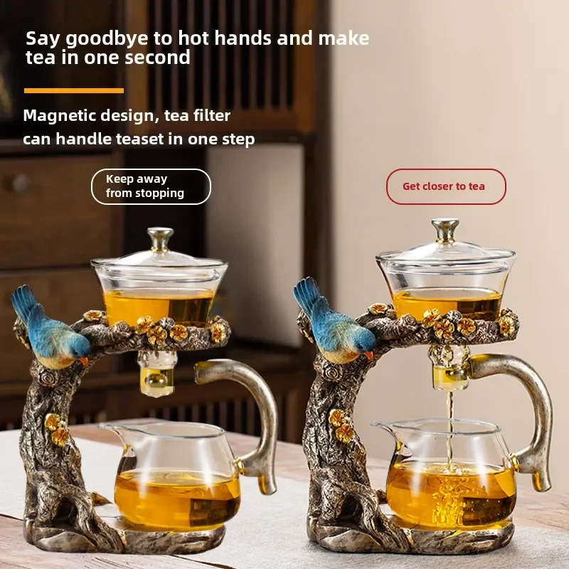 Glass Tea Set Home Kung Fu Tea Cup Magnetic Suction Teapot Artifact 250305