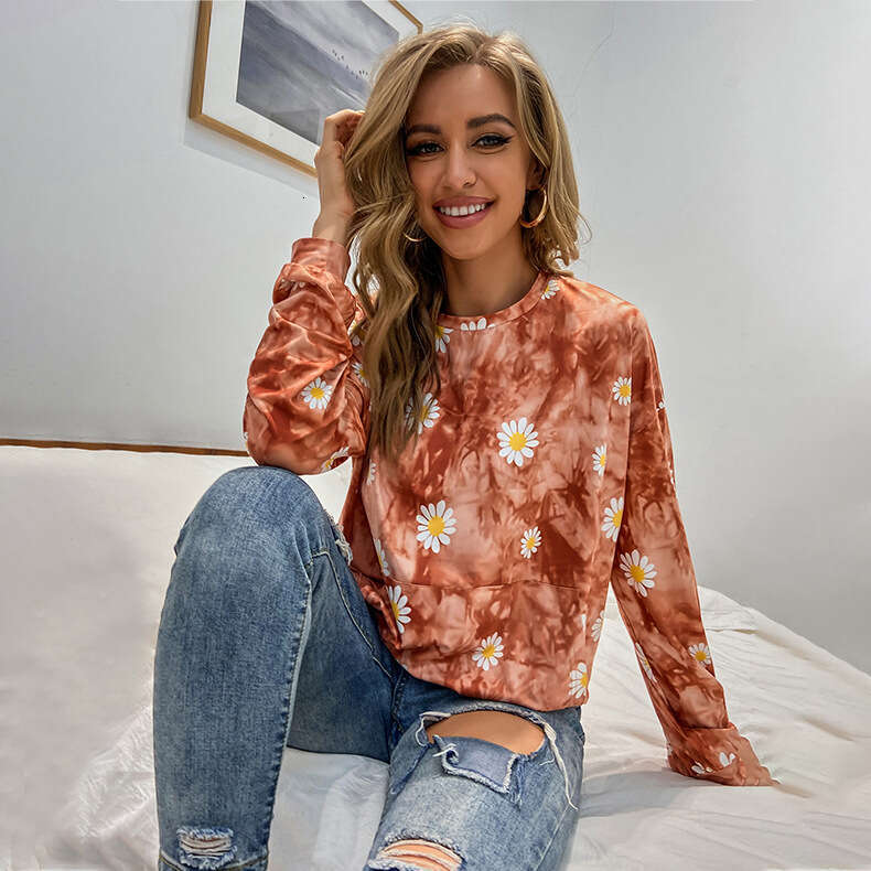 Autumn New Daisy Ins Casual Loose Long Sleeved Tie Dye Texture Hoodie For Women KLMY