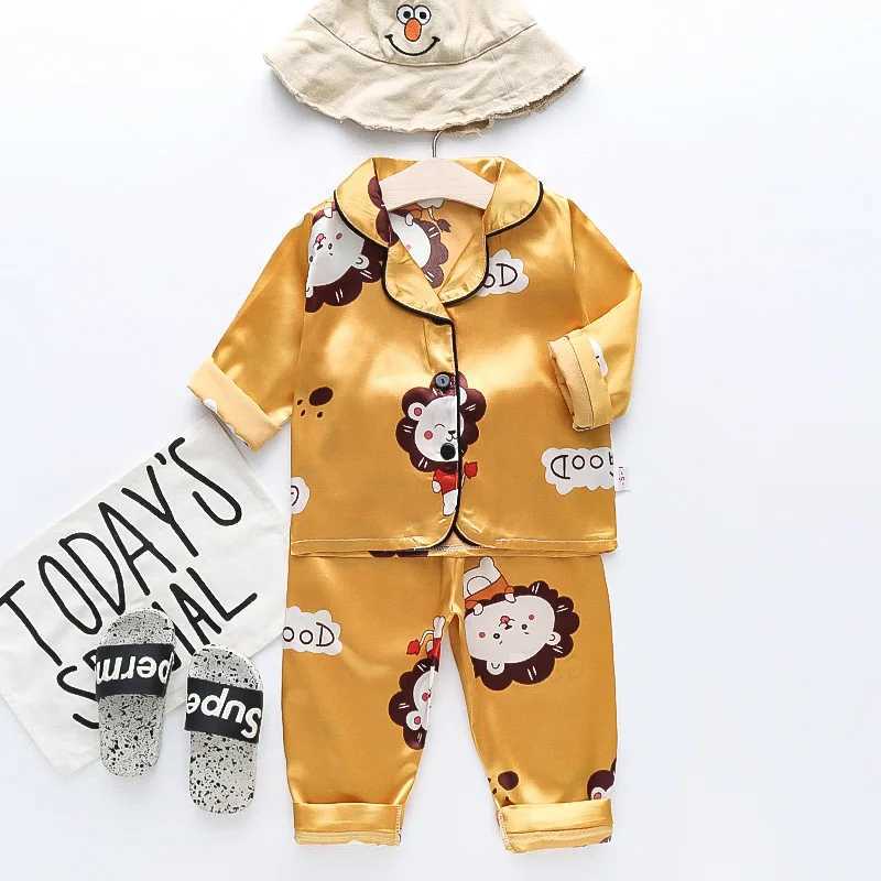 Toddler Girls Silk Satin Pyjamas Sets Cartoon Kids Boys Pyjamas Baby Sleepwear Suit Girl Casual Home Wear Clothes Boy Loungewear M250306