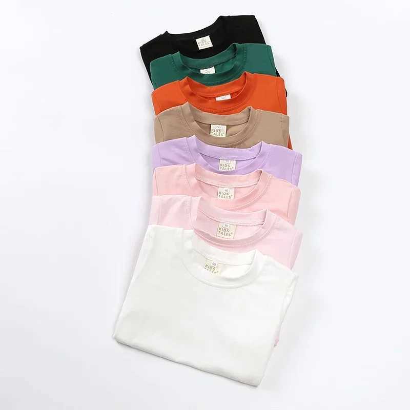 2025 Summer Kids Boys Girls T-shirt Solid Cotton Breathable Teenager Short Children Casual Shirt For 12M-9T Baby Korean Top T250603