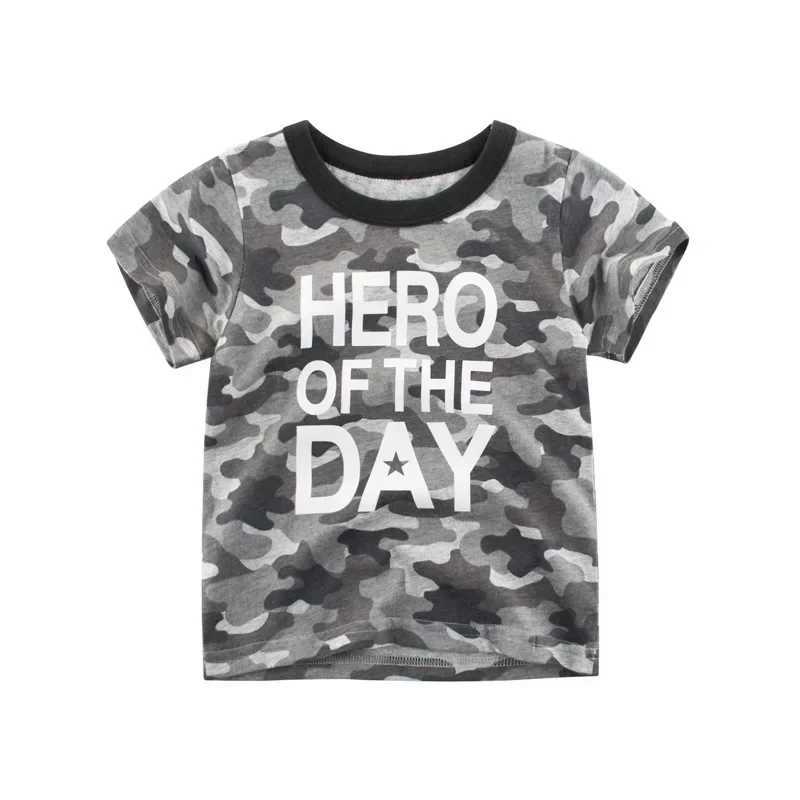 Korean Childrens Clothing Summer 2025 Cotton Short Sleeve T-shirt for Boys Letter Camouflage Print O-Neck Baby Top Kids ClothesT250306