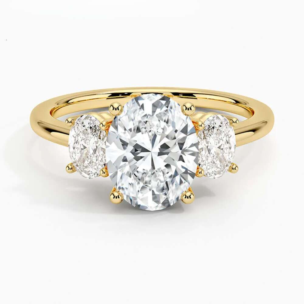 MEDBOO Fine Jewelry 2CT Oval Cut Dia Three Stone 14K Yellow Solid Gold Moissanite Engagement Ring