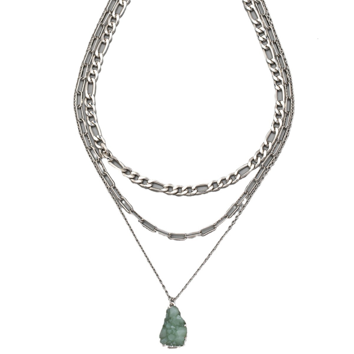 Simple Green Resin Pendant With Multiple Layers Of Different Chain Necklaces for Women