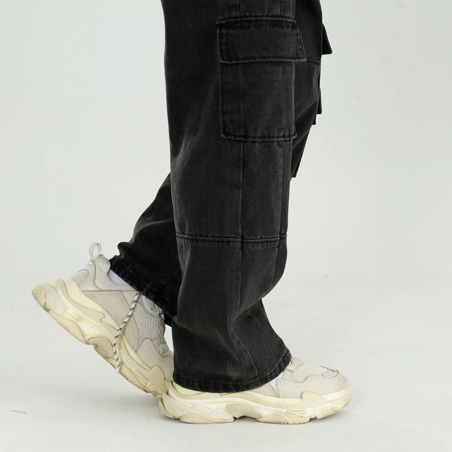 Vintage Black Baggy Jeans for Men Streetwear Wide Leg Cargo Pants Loose Fashion Stylish Male Straight Casual Trousers 250306wtt