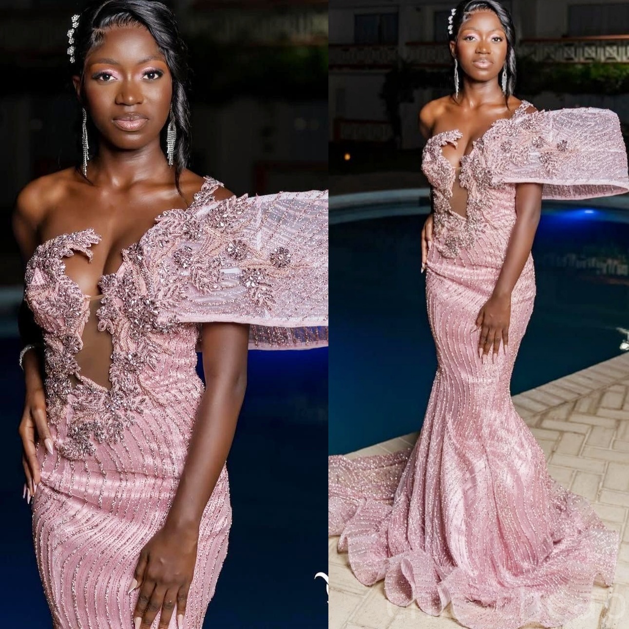 Mermaid Pink Prom Dresses 2025 Beaded Crystals Sequined Stylish Evening Formal Party Second Birthday Engagement Gowns Plus Size Dress For Special Occa