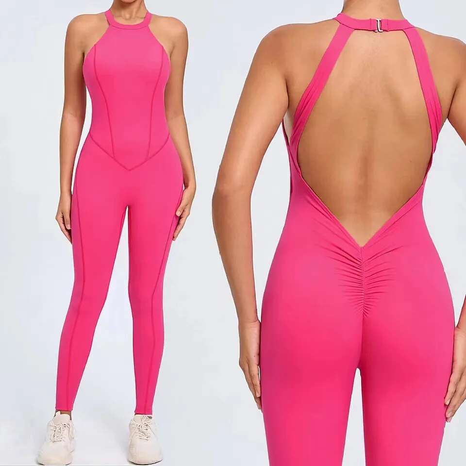 Buckle Neck Yoga Set Workout Legging Fiess Bodysuit Siamese Sports Women Tracksuit Gym One Piece Jumpsuit Active Wear KLMY