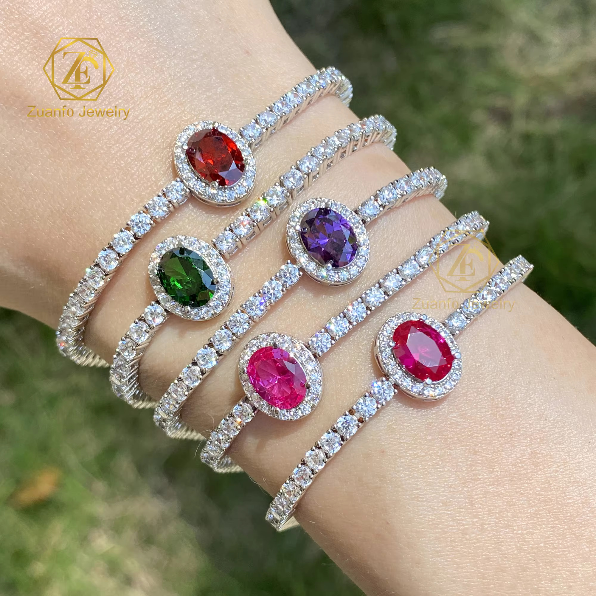 Luxury 925 Silver Tennis Bracelet With D VVS1 Moissanite Gold Plated Ruby Sapphire in Oval/Heart/Cushion Shape Gift for Women