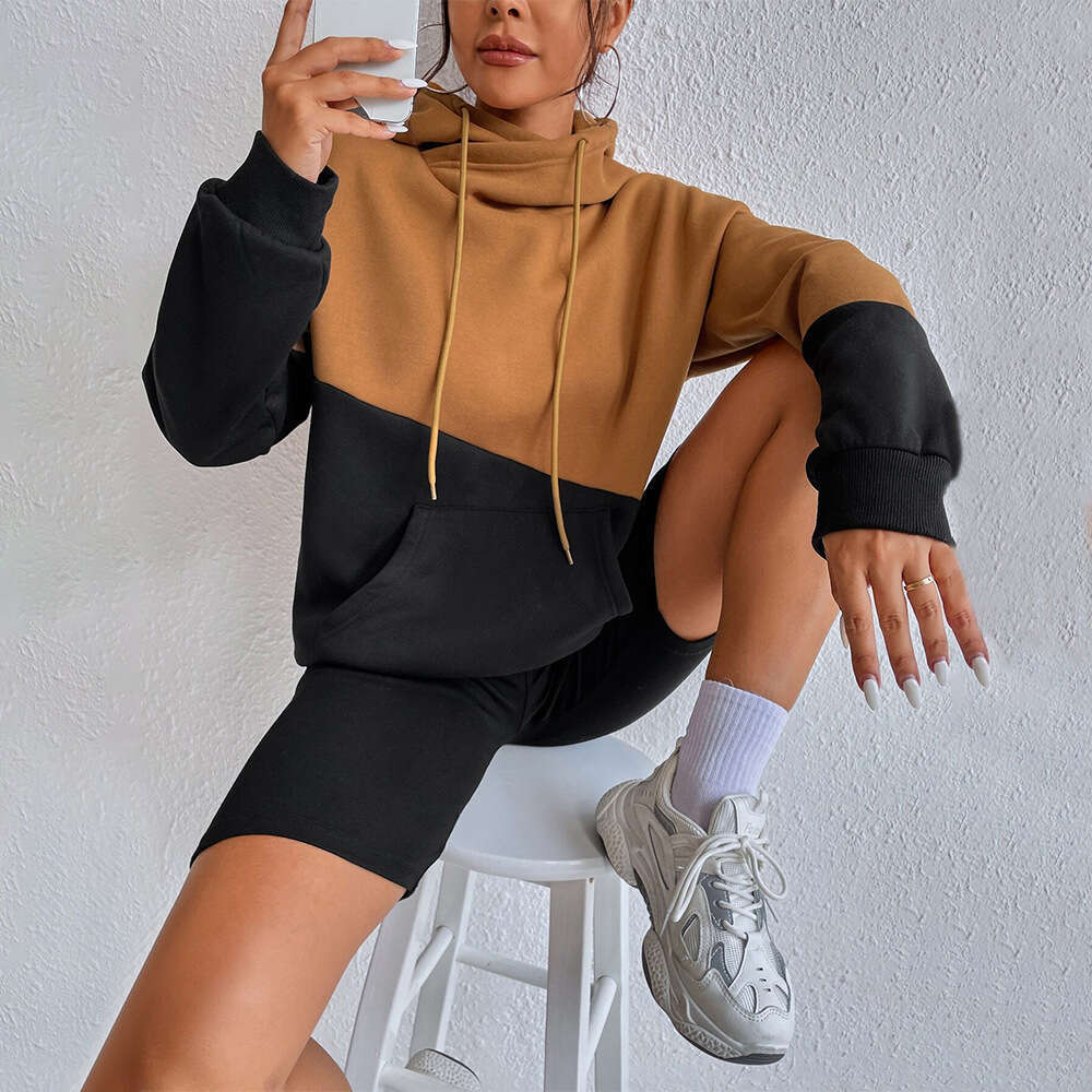 Autumn/Winter Women's Street Loose Fleece Hoodie With Contrasting Color Design, Hooded Long Sleeved Top KLMY