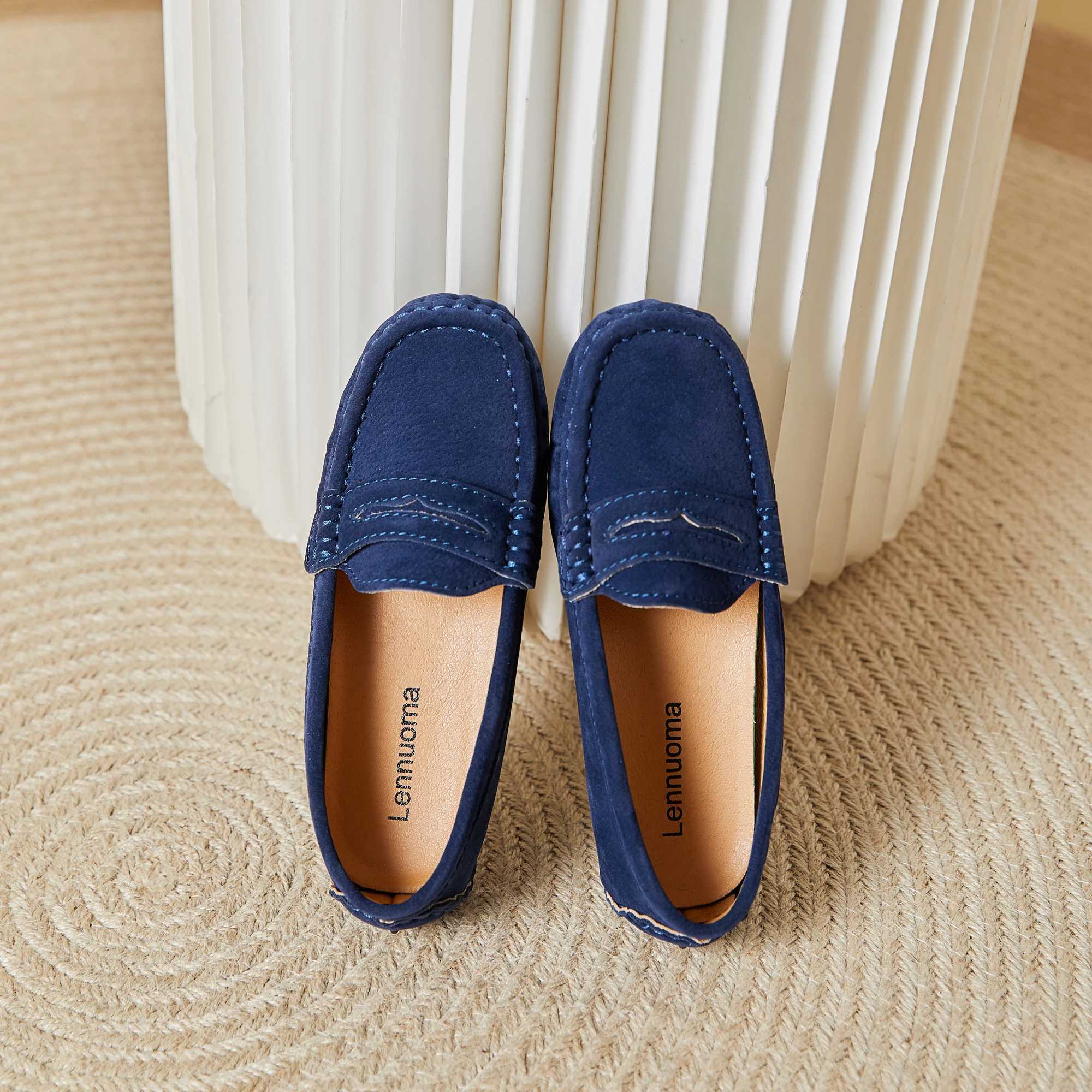 EOFK Kids Penny Loafers Flats Shoes Suede Leather Spring Autumn Soft Children Toddle Little Boy Casual Solid Slip On MoccasinsT250306