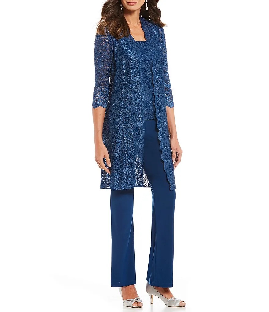 Chic Mother Of The Bride Pant Suits 3 Pieces Long Sleeve Chiffon Mother Of The Bride Dress With Jacket Wedding Guest Gowns