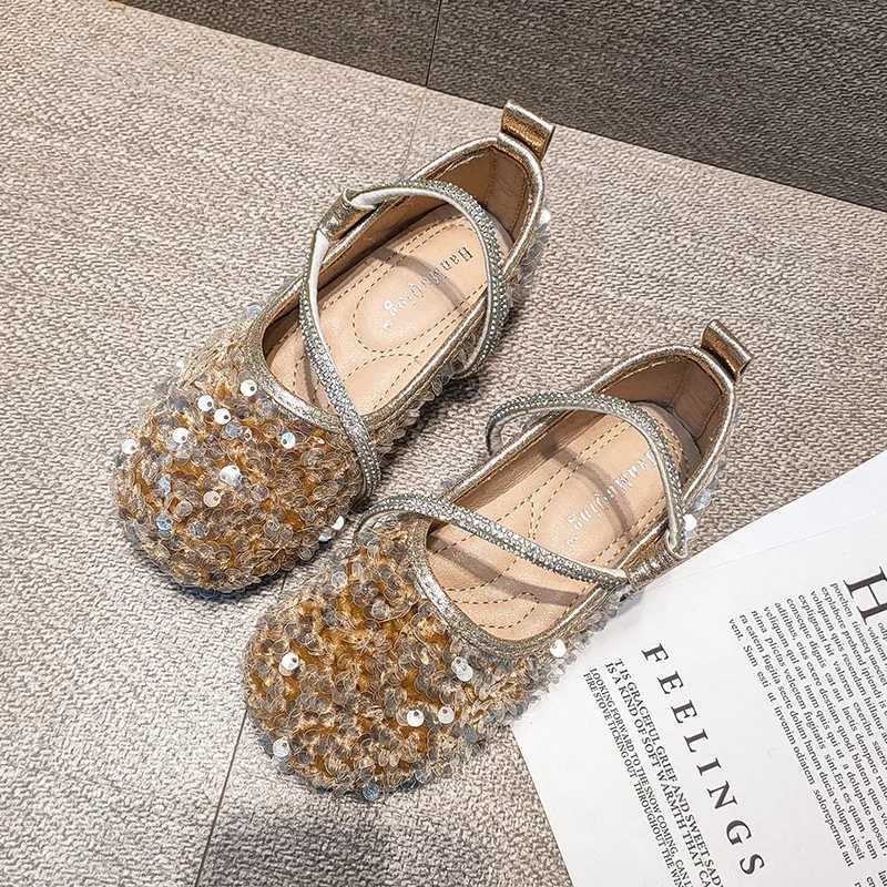 Kids Sequins Princess Shoes Crystal Fashion Ballet Flats Soft Sole Shallow Girls Shoes Rhinestone Party Wedding Children ShoesT250306