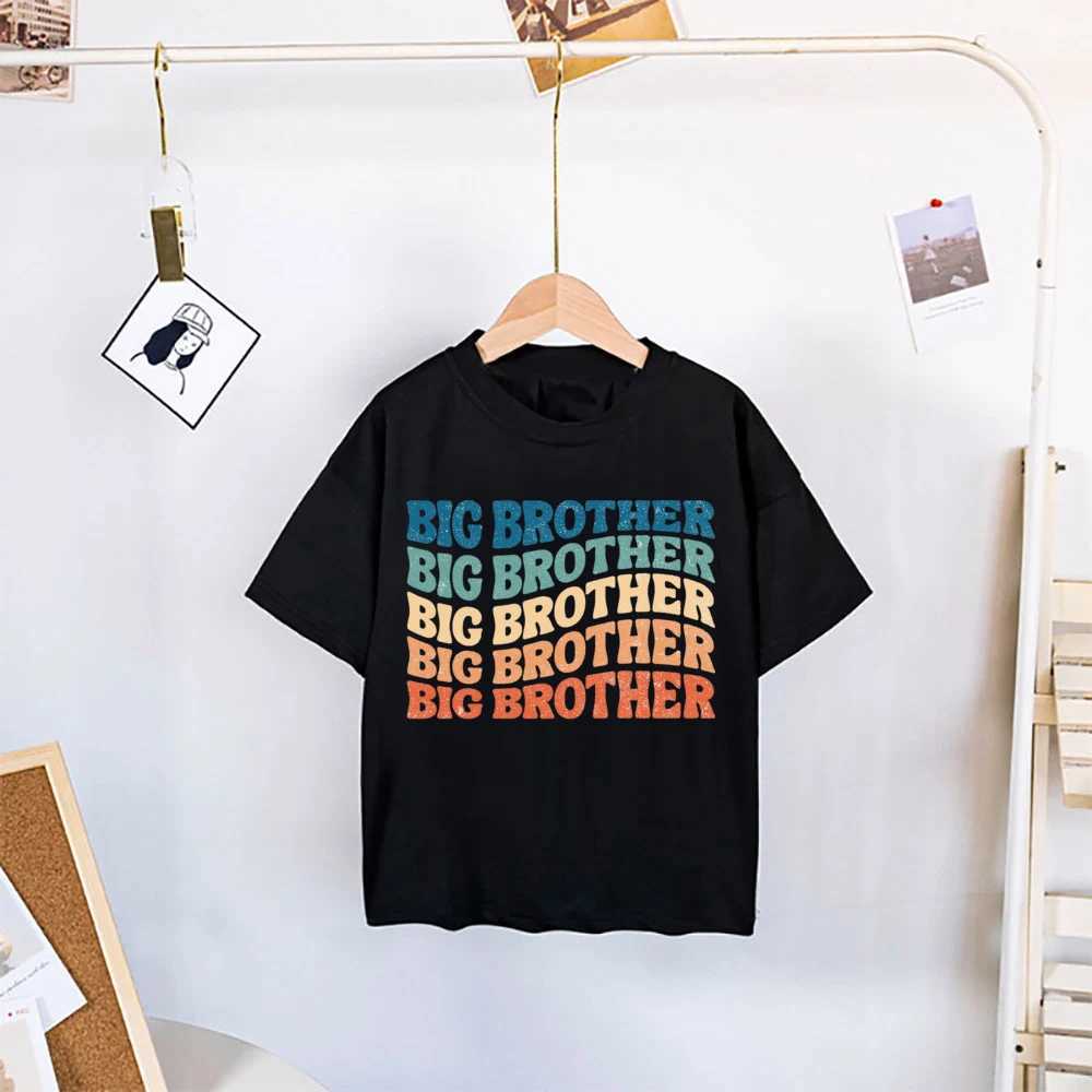 Big Brothes Little Sister Print Kid T-shirt for Boy Girl Matching Outfit Tops Summer Sibling T Shirt Retro Children Clothes TeeT250306