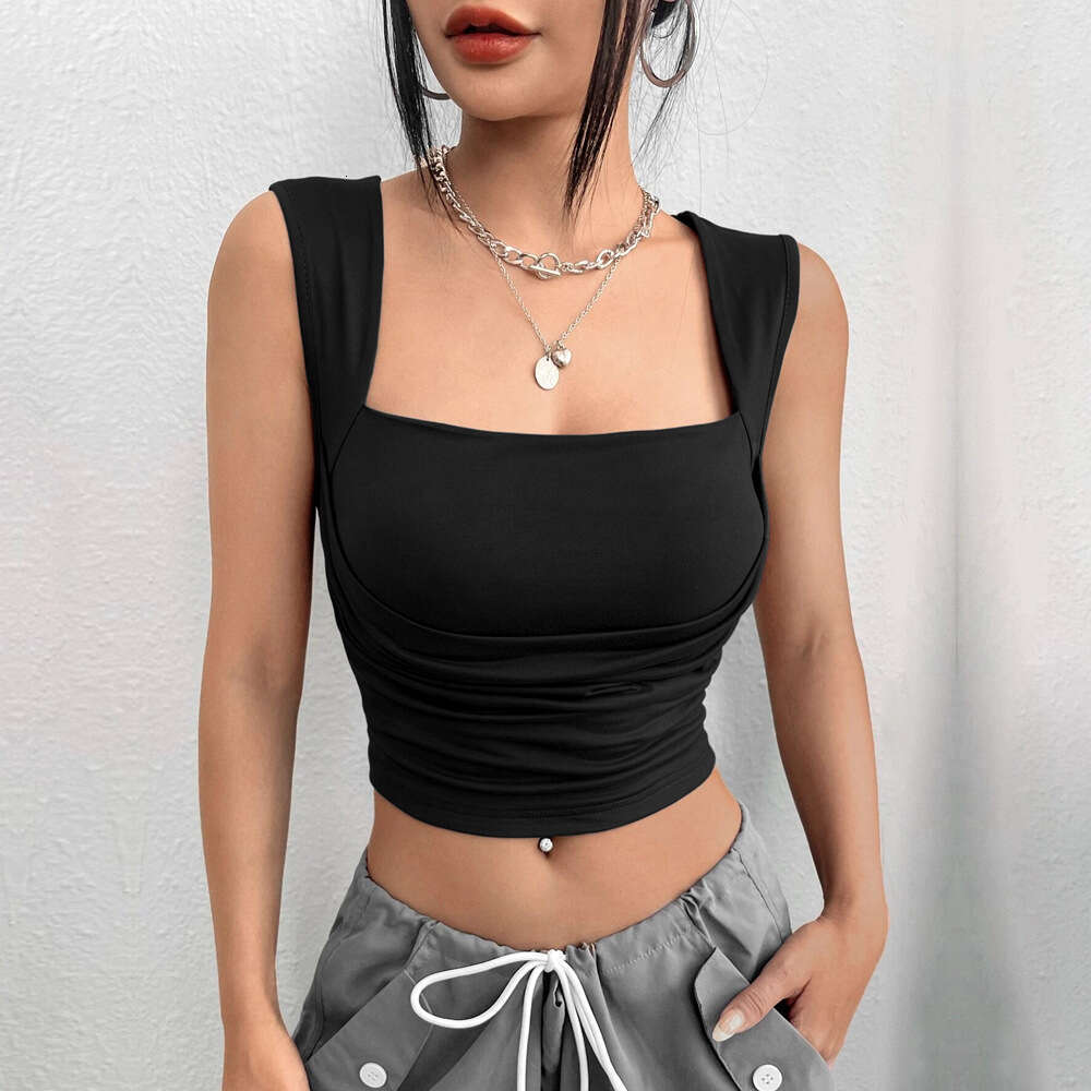 Women's Slim Fit Short Sexy Solid Color Bra Wrapped Tank With Hanging Top KLMY