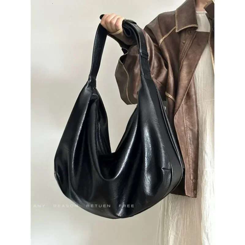 Soft Leather Large-capacity Black Dumpg Women's Retro High-end Casual One-shoulder Crossbody Tote Bag 2024 Autumn New