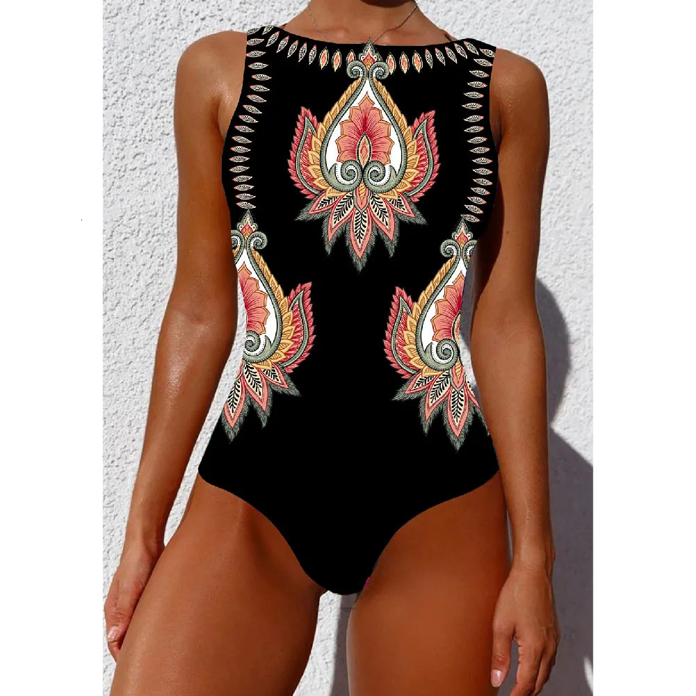 Striped womens onepiece swimsuit highquality printed push up Monokini summer tropical 250306