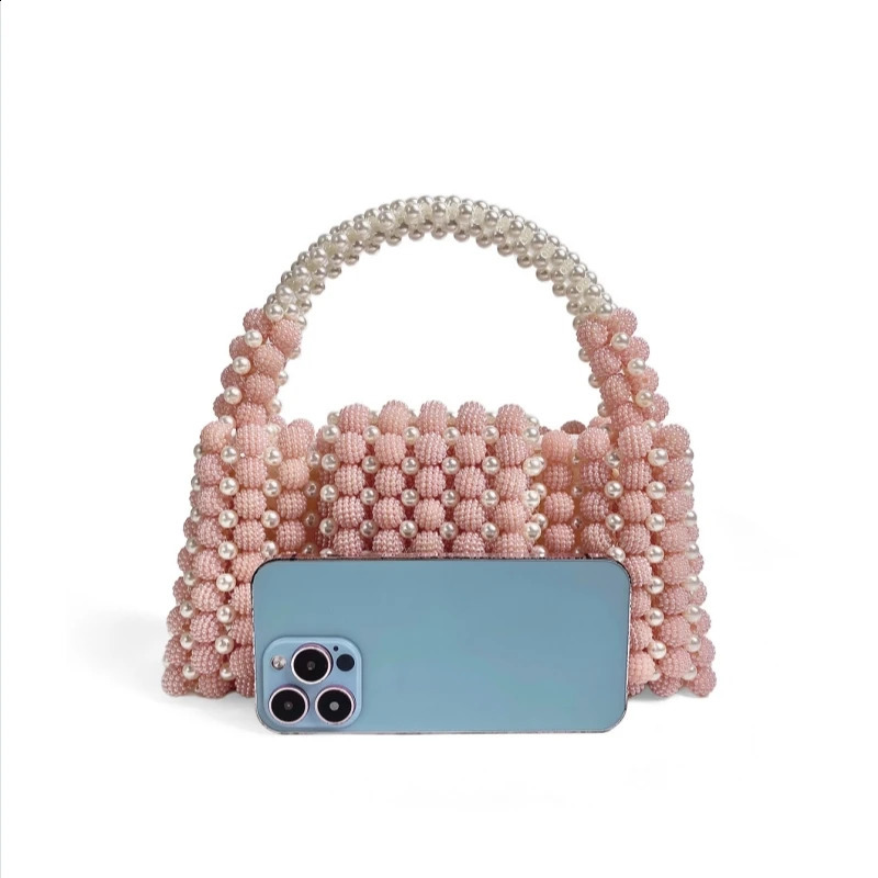 Fahsion Pink Acrylic Pearl Beaded Evening Bag for Youth Lady Womens Hand-beaded Handbag Wedding Party Clutches 250305