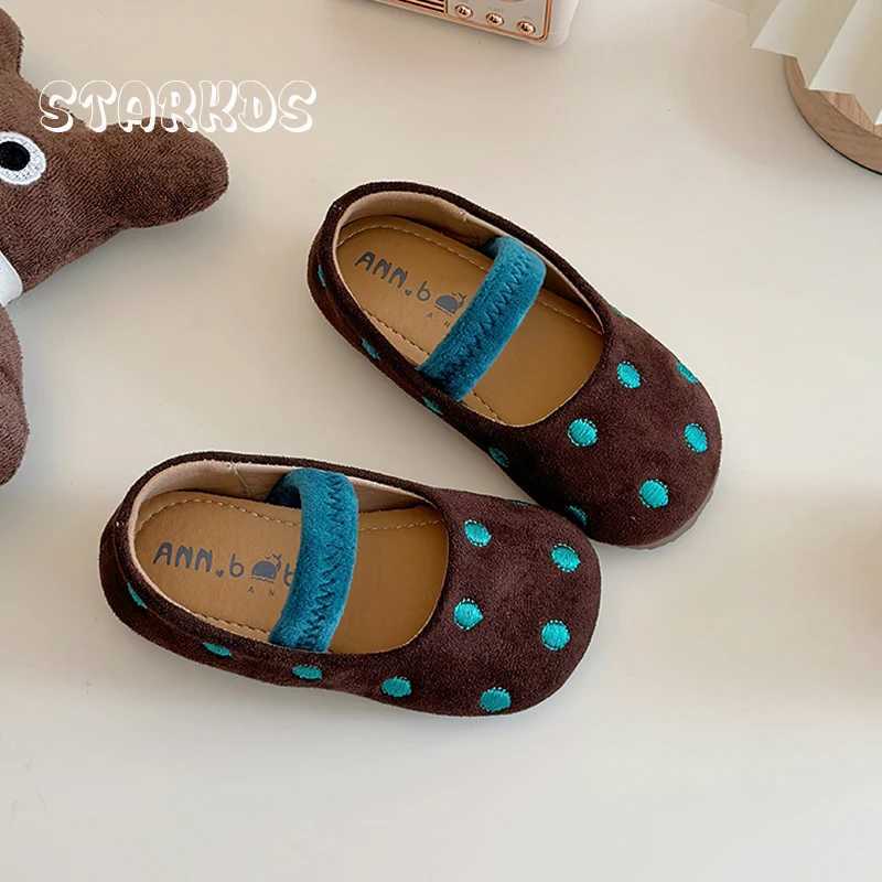 Cute Polk Dot Embroidery Ballet Flats For Kids Girls Autumn Cosy Microfiber Ballerina Shoes Baby Child Soft Elastic Band LoafersT250306