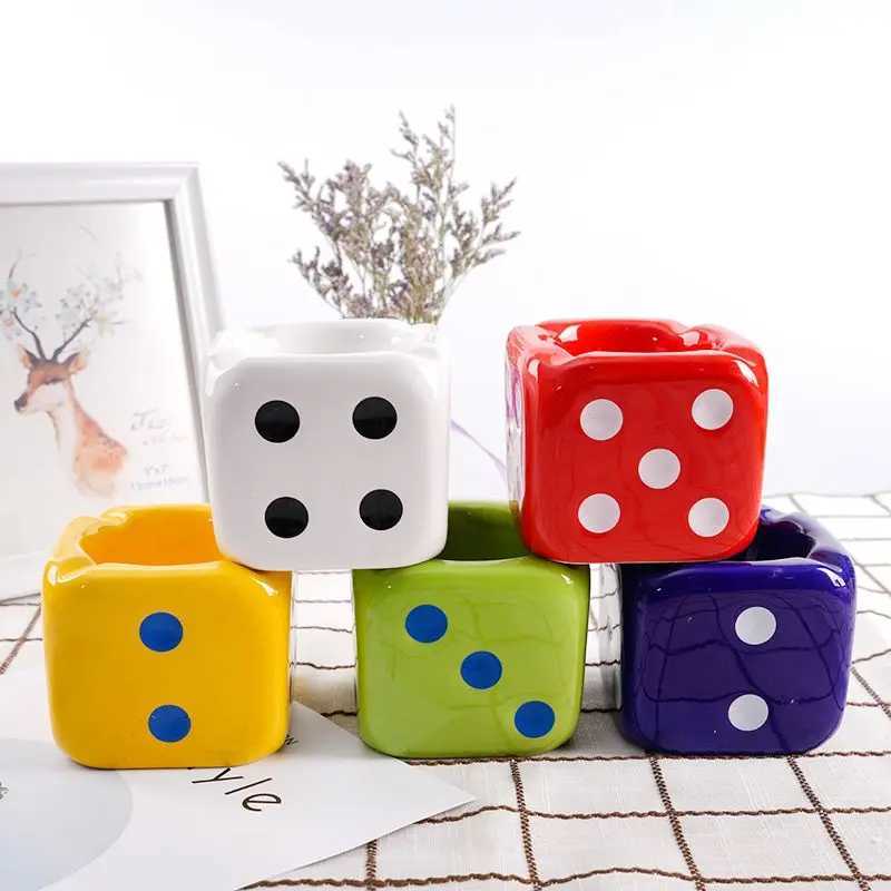 Modern Square Dice Ceramic Ashtray Large Capacity Art Dice Ashtray Car Indoor Soot Storage Crafts Birthday Gifts Home DecorationC250306
