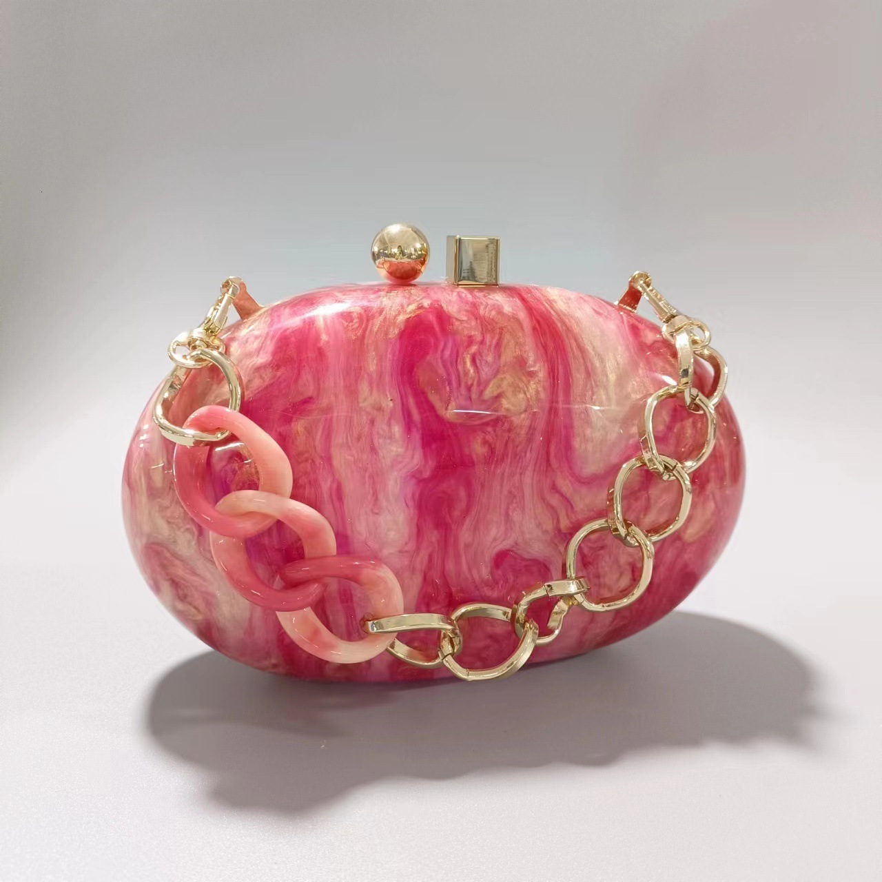 Apricot Pearlescent Coffee Oval Head Fashion Cross Shoulder Evening Bag Vintage lucite evening bag