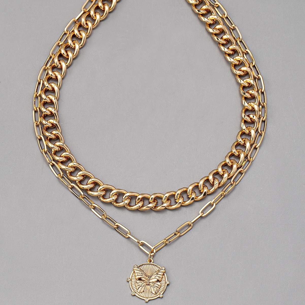 Multi-layer Circular Butterfly Pendant Necklace Women's Metal Chain Collarbone Chain Jewelry