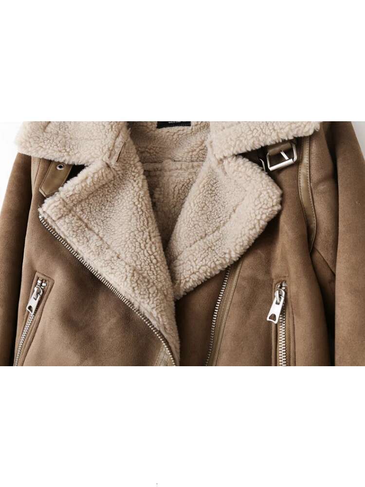 Brown For Women Winter Vintage Fur Integrated Jacket Lapel Long Sleeves Jackets Female Outwears Chic