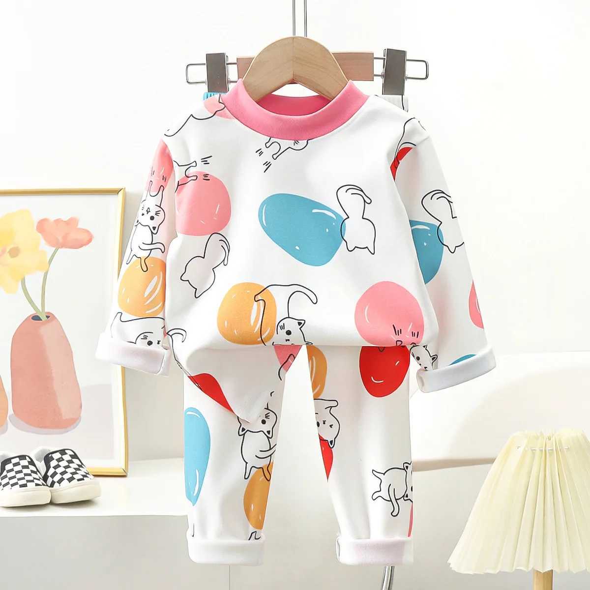 New Kids Autumn Warm Pajamas Boys Girls Cute Cartoon Bear Long Sleeve T-Shirt Top + Pants Baby Sleepwear Underwear Clothing Sets M250306