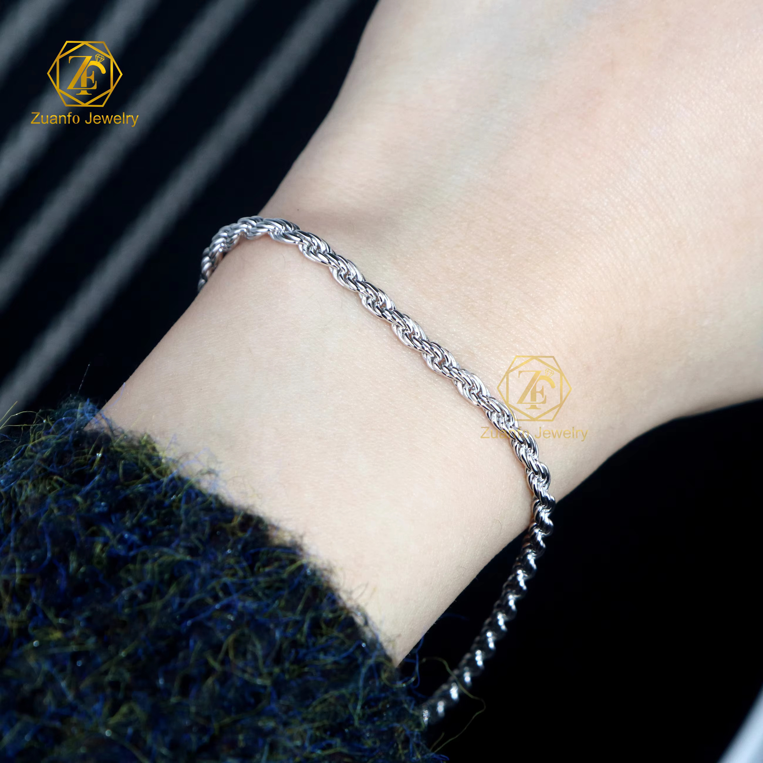 Hot Sale 3mm Twisted Rope Chain Bracelet 925 Sterling Silver Unsex Jewelry Hiphop Rope Link Chains for Pendant