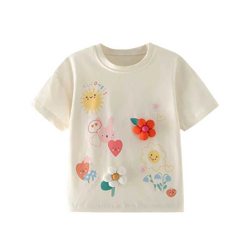Jumping Meters 3-8T Flowers Kids Tees Hot Selling Cotton Summer Girls Tshirts Baby Clothes Childrens Tees TopsT250306