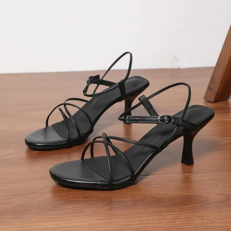 Summer Womens High Heel Sandals Solid Color Fashion Thin Heel Womens Shoes High Quality Banquet Fashion Sandals 250306
