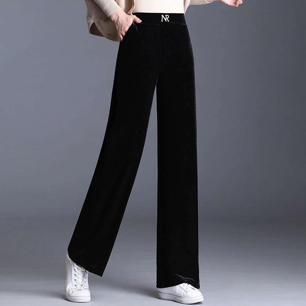 Korean High Elastic Waist Women's Harlan Pants 2023 Spring And Autumn New Golden Veet Wide Leg Pantsversatile Casualpant