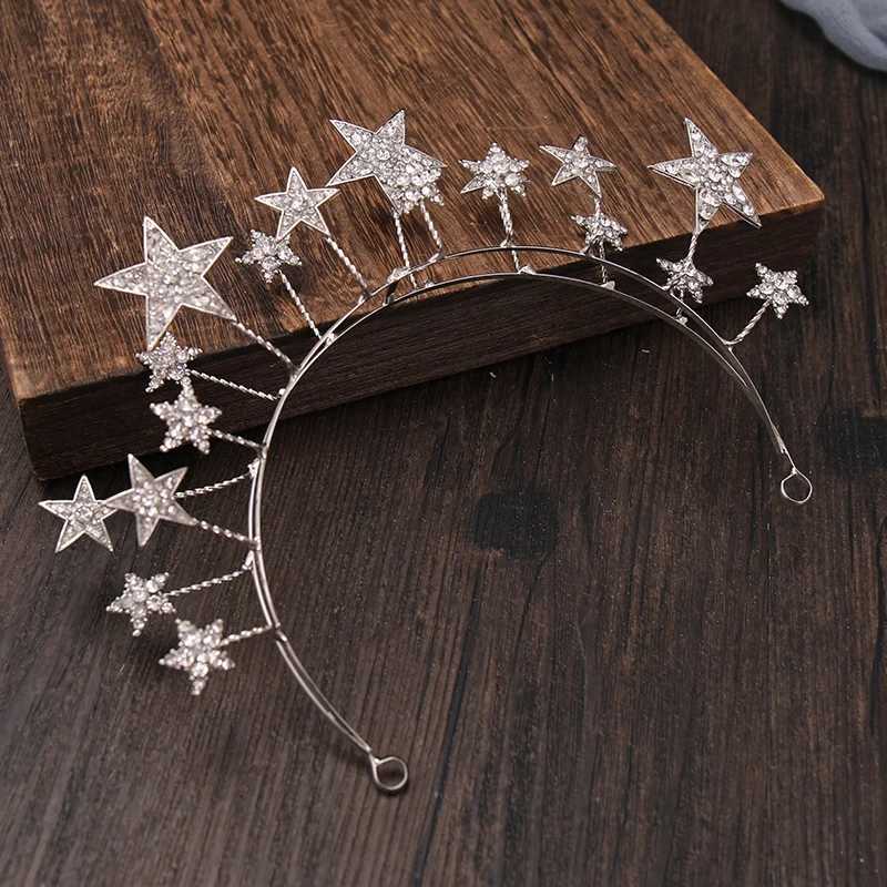 Trendy Silver Color Tiaras And Crowns Stars Princess Diadems Bride Wedding Hair Accessories Rhinestone Hairbands Jewelry X250306