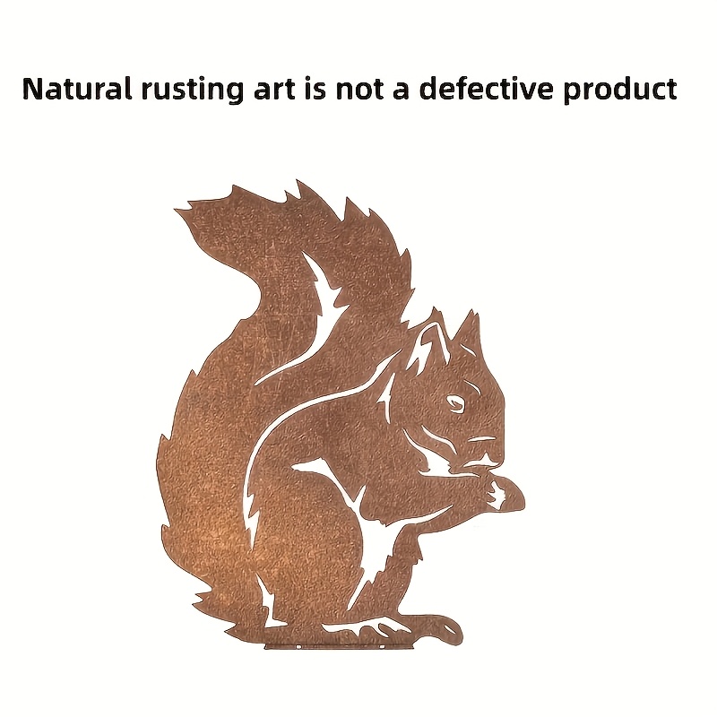 1 Piece Rustic Metal Squirrel Statue One Piece Rust Over Time Nature Inspired Crafts Garden Decorative Ground Plugs Metal Garden Ground Plugs