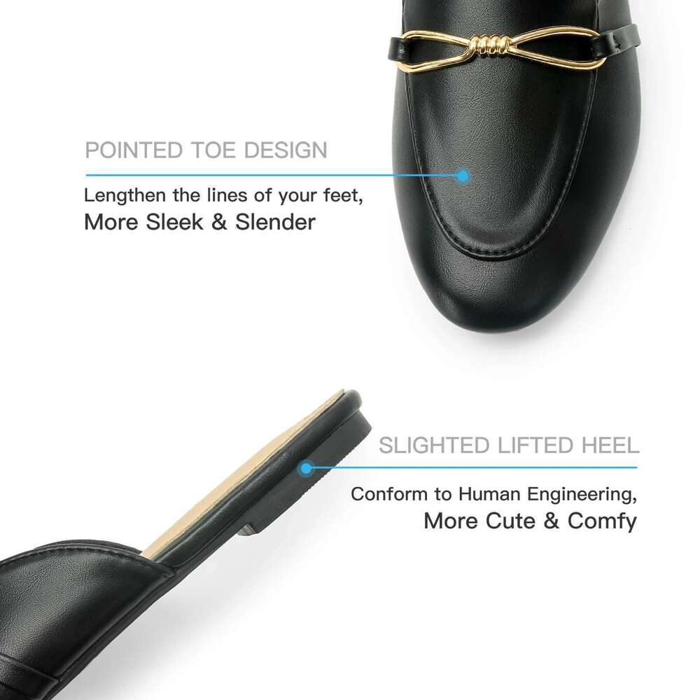 Mules Comfortable Pointed Toe for Women Slip-on Slides Backless Flat with Buckle Autumn Spring Summer Loafer