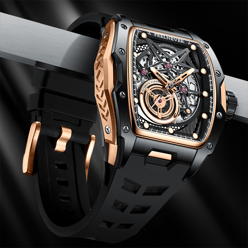 LIGE's new hollowed out wine barrel shaped mechanical watch with personalized large dial men's watch and high aesthetic value watch