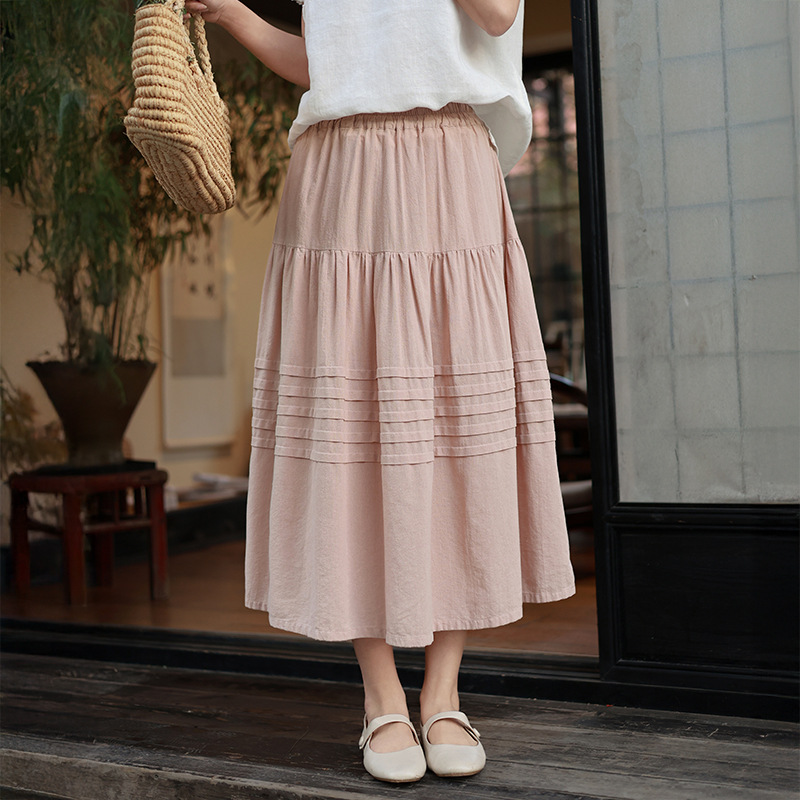 X1230 New season skirt for women with elastic waist pink A-line skirt temperament versatile ladies skirt