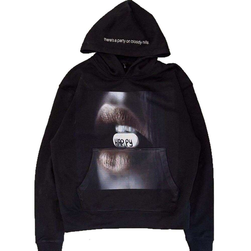 2025 American New Fashion Street Couple Style Trendy Black Hoodie Printed Design Unique Personality