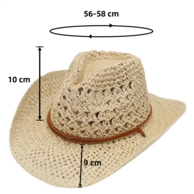 Vintage Western Cowboy Sun Hat Men Women Straw Hat Outdoor Travel Ethnic Style Gift UV Protection Cap Chapeau Beach Hat 250303