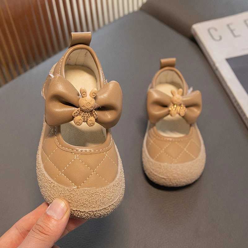Girls Mary Janes Cute Flat Sewing Pu Leather Little Children Leather Shoes Pu 21-30 Hook-loop Anti-slip Lovely Kids Spring ShoeT250306