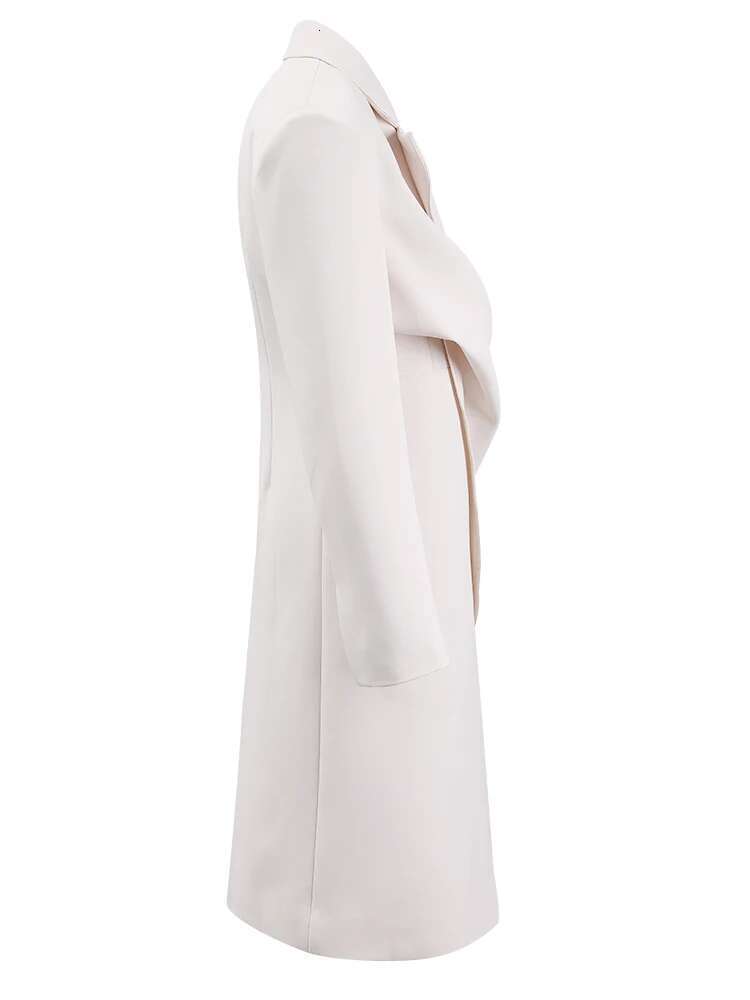 EAM Beige Irregular Big Size Elegant Blazer Women New Lapel Long Sleeve Jacket Fashion Tide Spring Autumn 2025 Cpdb040