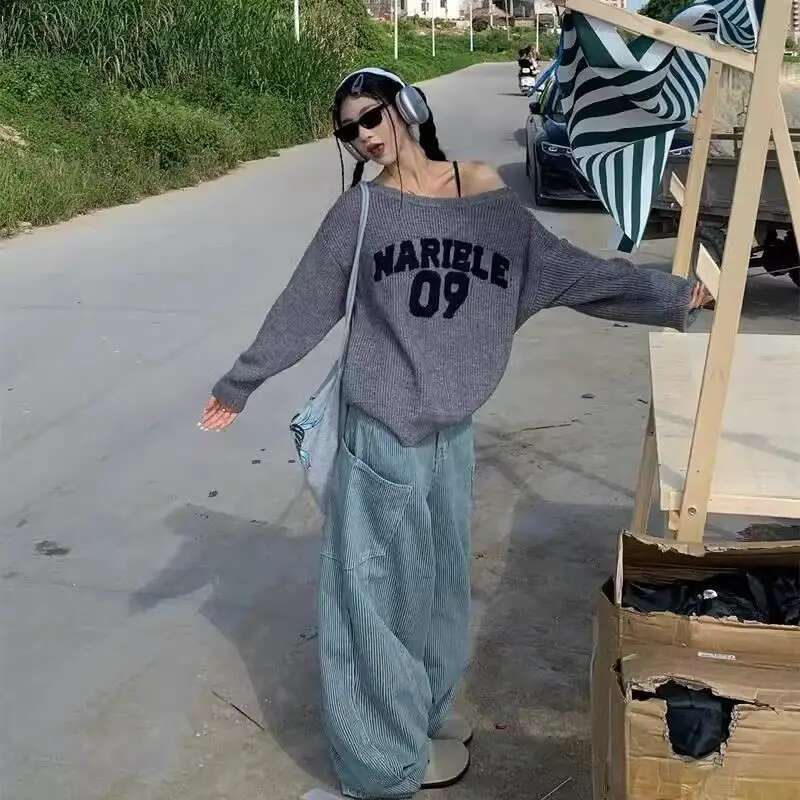 Hip Hop Fashion Y2k Original Design Large Pocket Jeans For Women Retro Spicy Girl Striped Oversize Wide Leg Or Length Pants