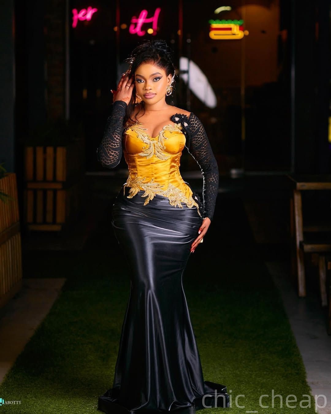 Mermaid Black Prom Dresses 2025 Lace Beaded Satin Full Sleeves Evening Formal Party Second Birthday Engagement Gowns Plus Size Dress For Special Occas