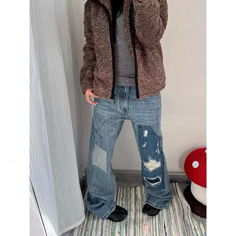 2025 Spring Women Casual Haruku Spliced Jeans Y2k Wide Leg Baggy Punk Denim Trouser Vintage 2000S Aesthetic Loose Washed Pants
