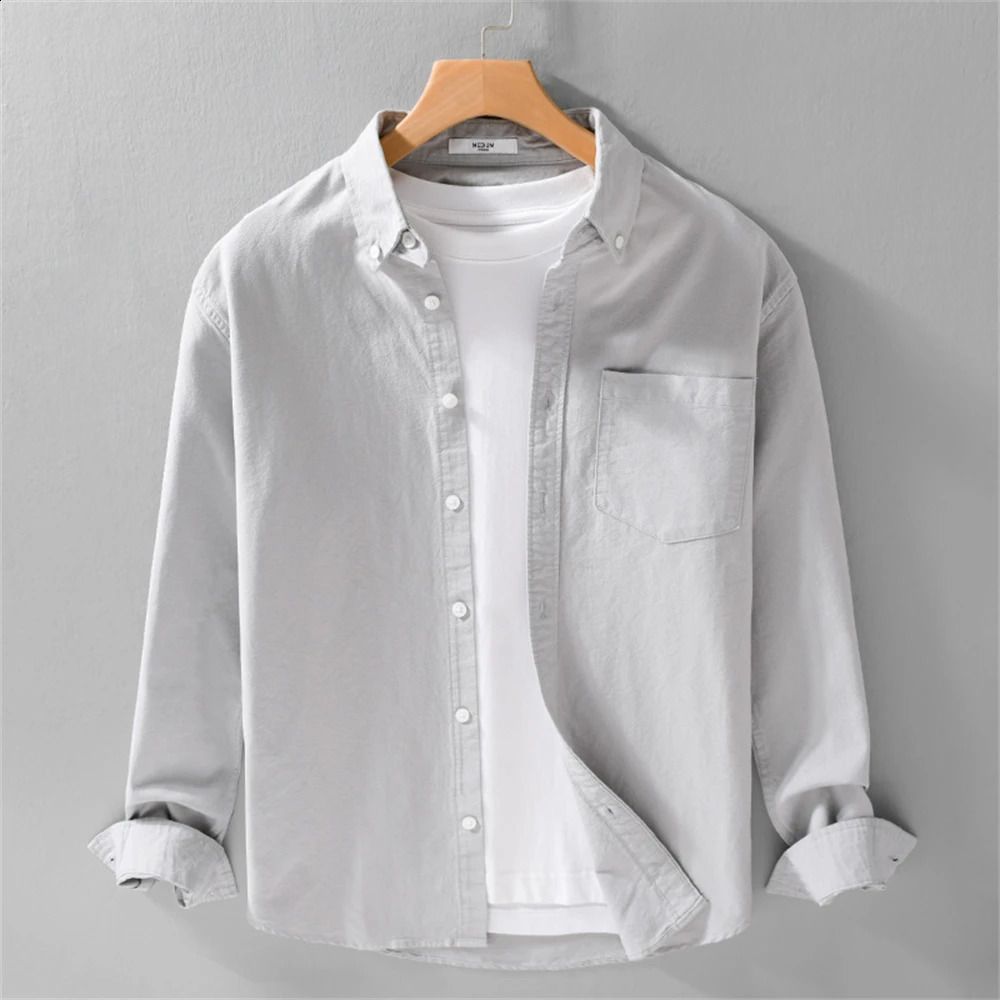 Spring cotton long sleeve shirts for men Solid regular white shirt Business Casual mens soft clothes Tops 250227