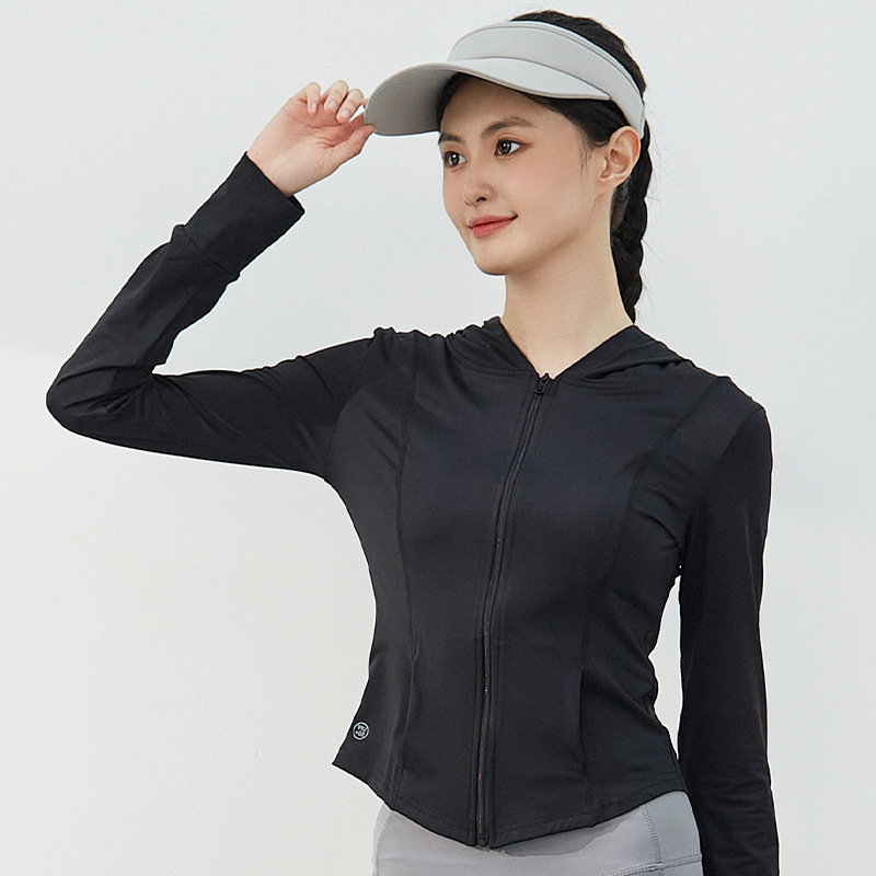 tracksuit Slim standing collar original yarn sun suit slim fit hood for women, breathable and UV resistant UPF50+sun protection shirt