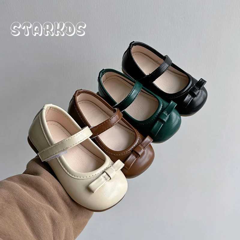 Vintage Green Leather Ballet Shoes For Baby Girls 2024 Spring New Flat Bowknot Mary Janes Kids Retro Dress Ballerina ZapatosT250306