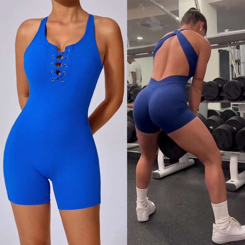 New Pad Lycra Laced Yoga Set Hip Lifting Squat Proof Shorts Sports One Piece Jumpsuit Gym Fiess Bodysuit Active Cycg Wear KLMY