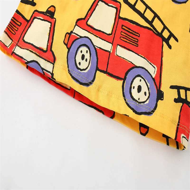 Jumping Meters 3-8T 100% Cotton Boys Kids Tees Firetrucks Print Fashion Summer Girls Tshirts Baby Clothes Childrens Tees TopsT250306