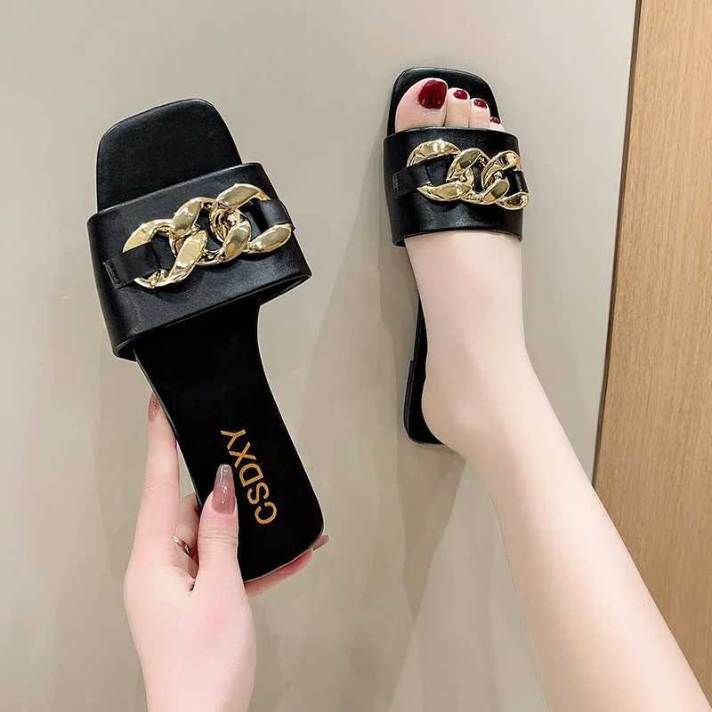 New Chain Wen Slippers Summer Slippers Low Heel Wens Sandals Indoor Bathroom Outdoor Walk Fi Show Plus Size 35-42 Y250306